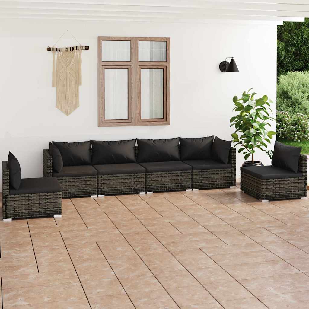vidaXL 4-delige Loungeset met kussens poly rattan zwart