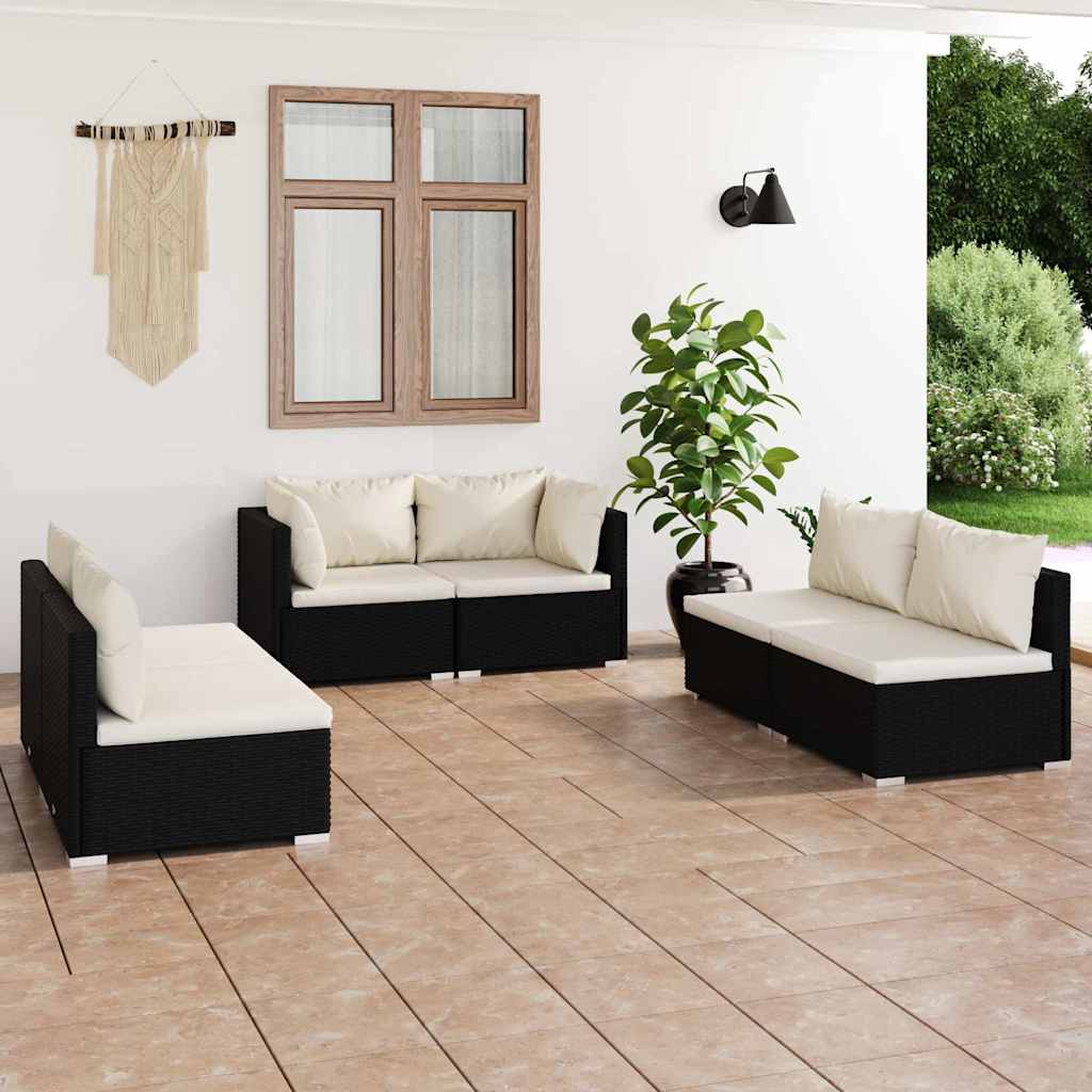 vidaXL 4-delige Loungeset met kussens poly rattan zwart