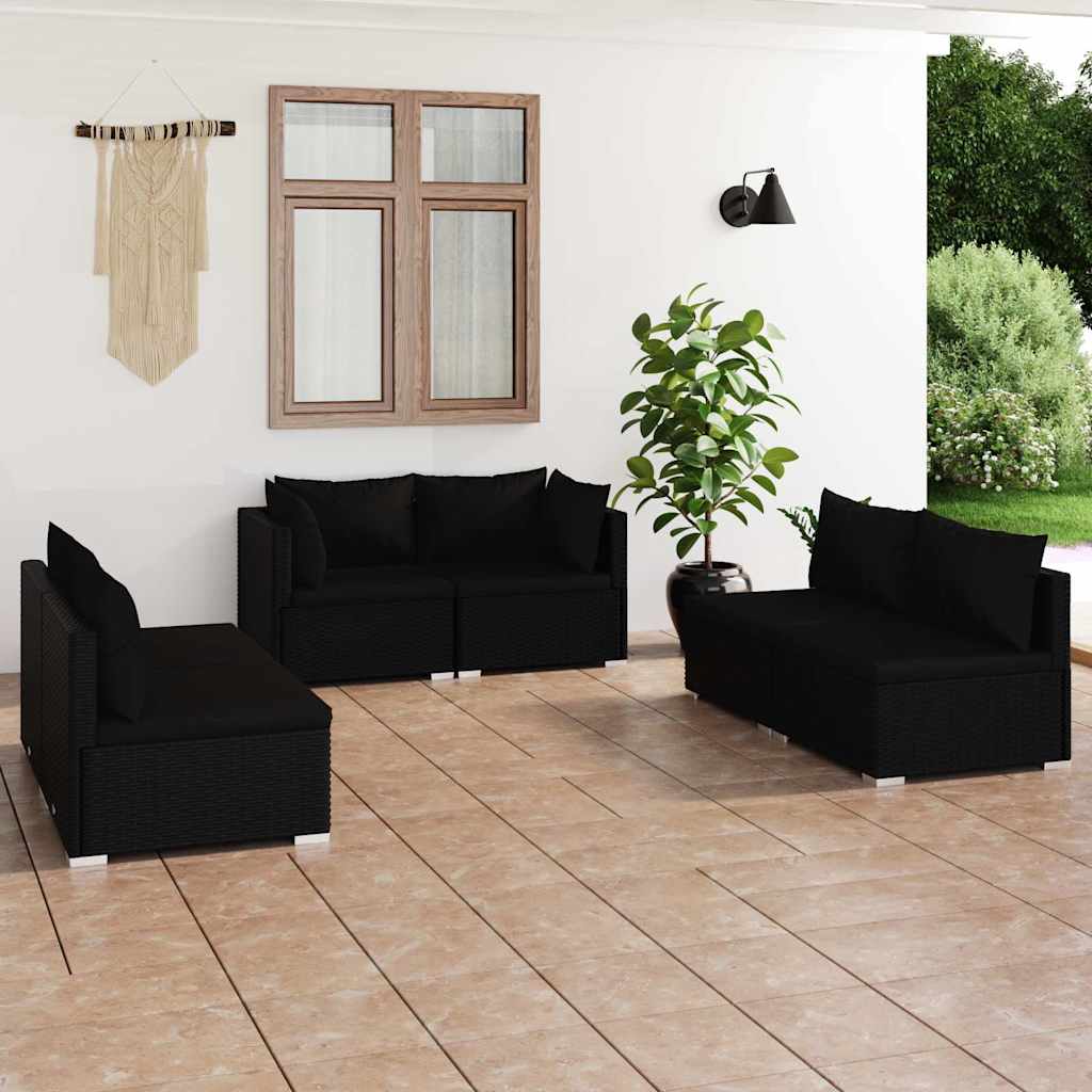 vidaXL 4-delige Loungeset met kussens poly rattan zwart