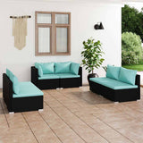vidaXL 4-delige Loungeset met kussens poly rattan zwart