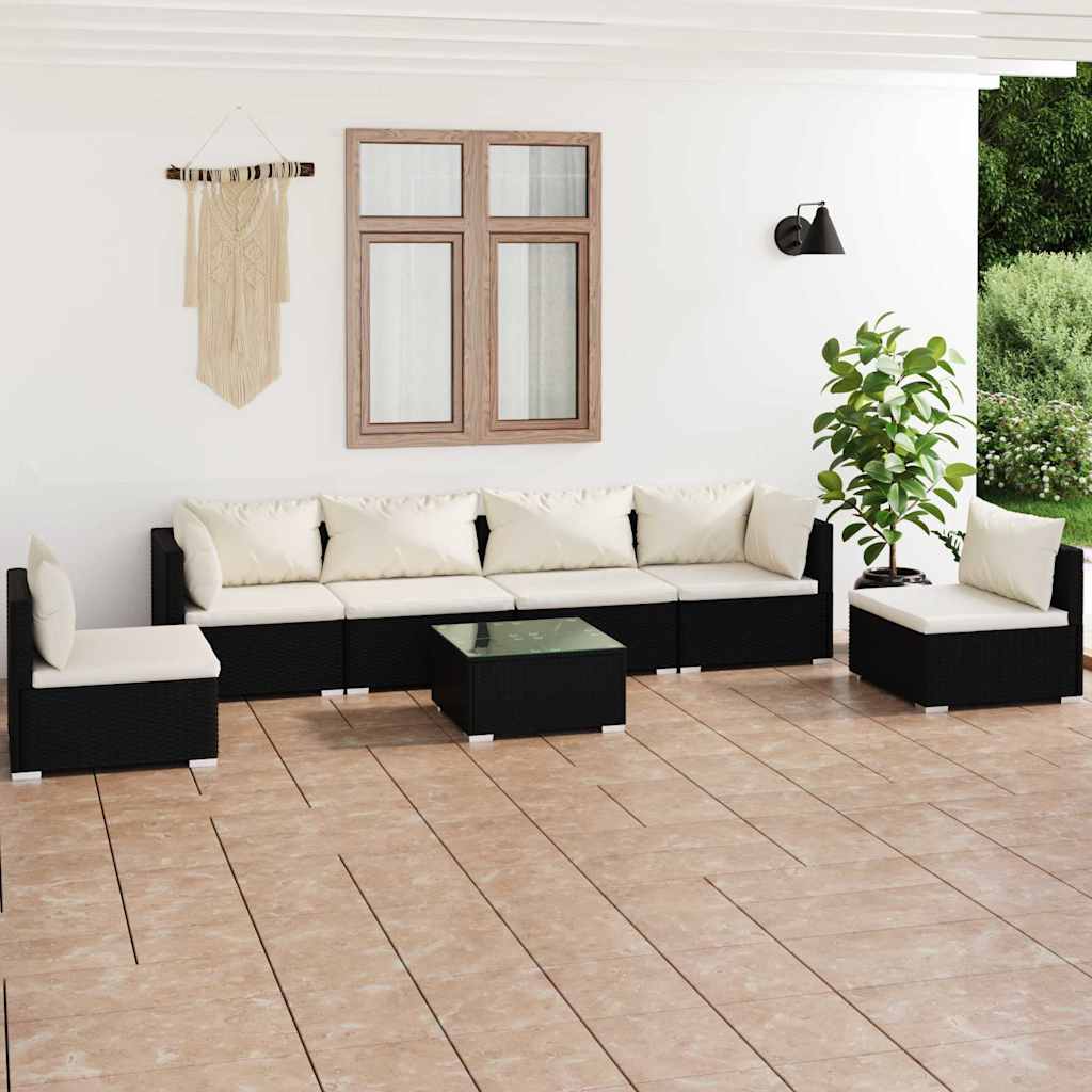 vidaXL 4-delige Loungeset met kussens poly rattan zwart