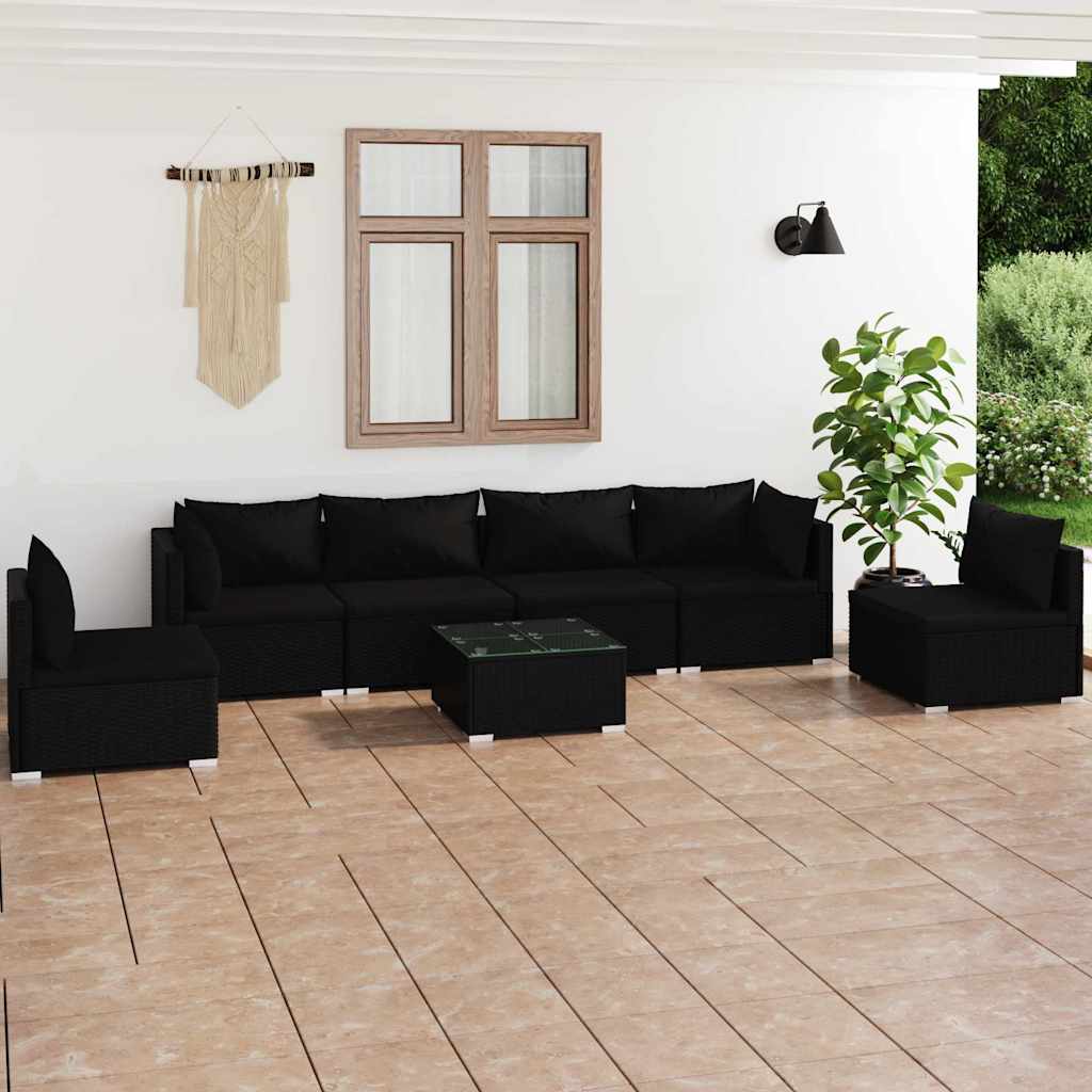 vidaXL 4-delige Loungeset met kussens poly rattan zwart