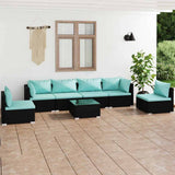 vidaXL 4-delige Loungeset met kussens poly rattan zwart