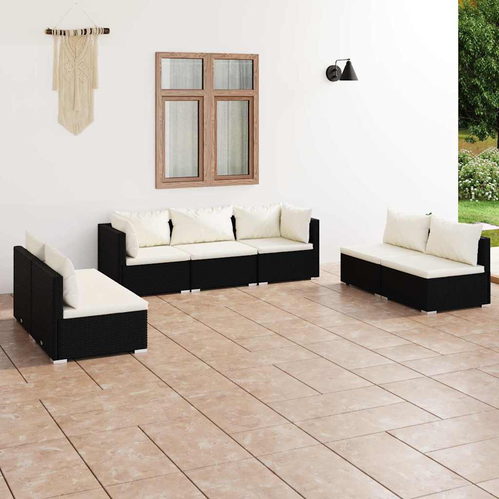vidaXL 4-delige Loungeset met kussens poly rattan zwart