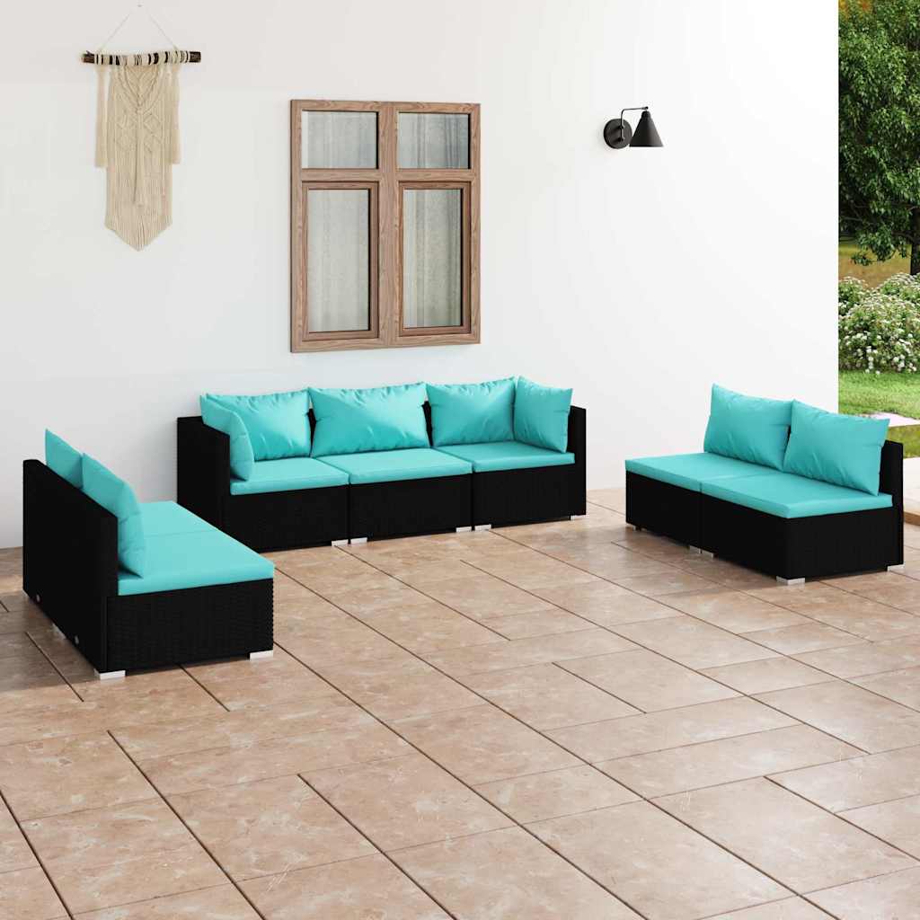 vidaXL 4-delige Loungeset met kussens poly rattan zwart