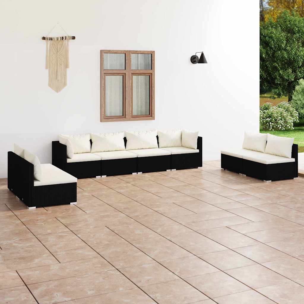 vidaXL 4-delige Loungeset met kussens poly rattan zwart