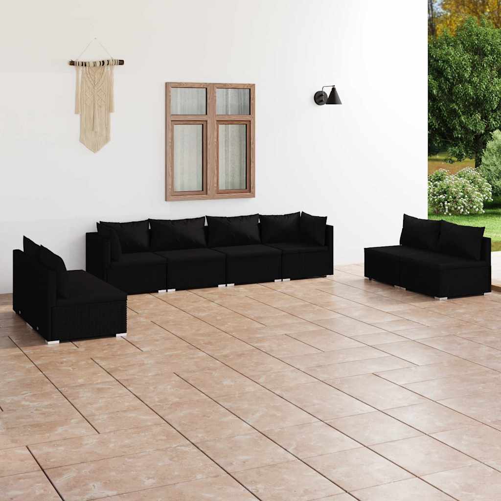 vidaXL 4-delige Loungeset met kussens poly rattan zwart