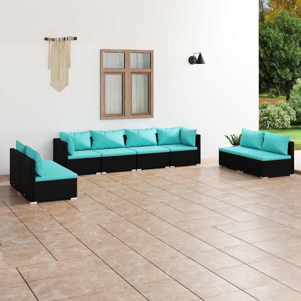 vidaXL 4-delige Loungeset met kussens poly rattan zwart