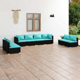 vidaXL 4-delige Loungeset met kussens poly rattan zwart