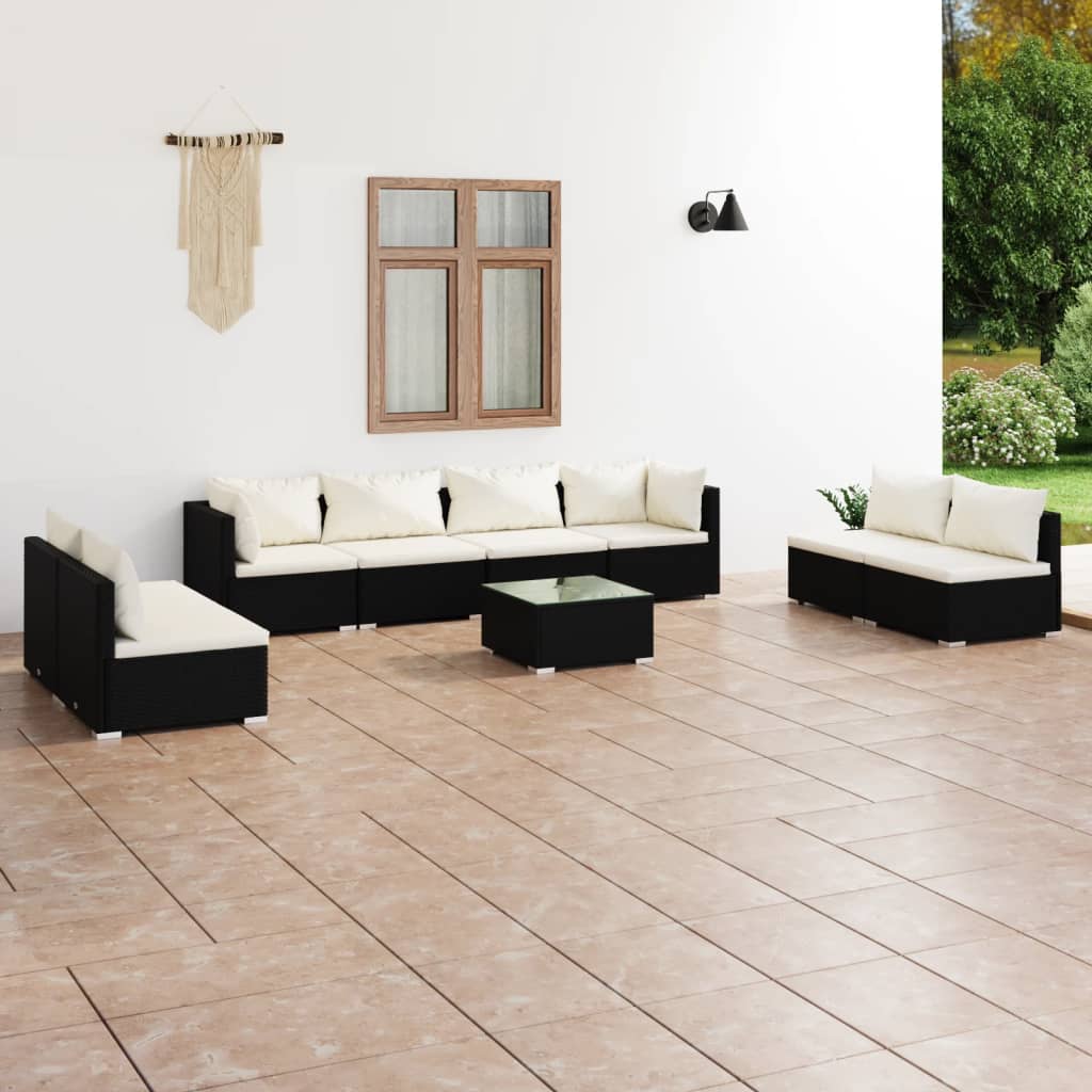 vidaXL 4-delige Loungeset met kussens poly rattan zwart