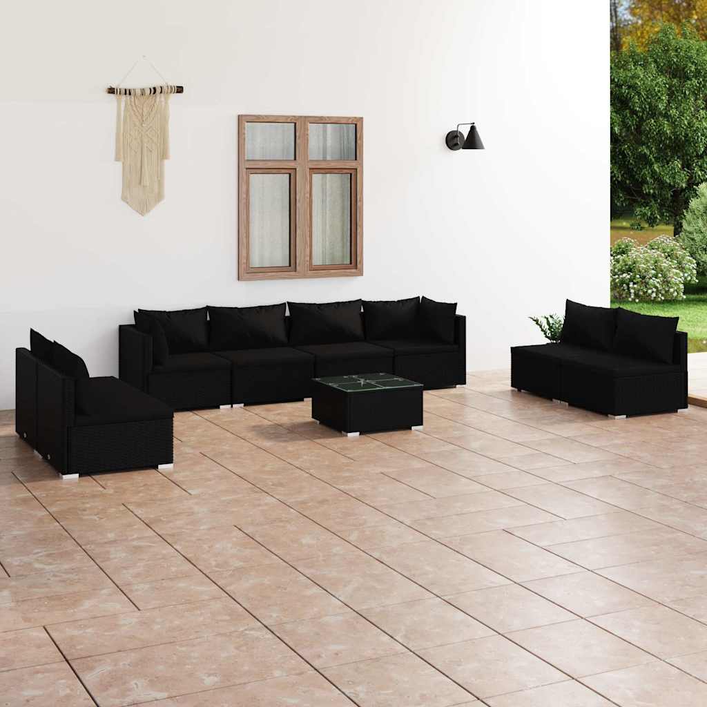 vidaXL 4-delige Loungeset met kussens poly rattan zwart
