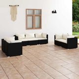 vidaXL 4-delige Loungeset met kussens poly rattan zwart