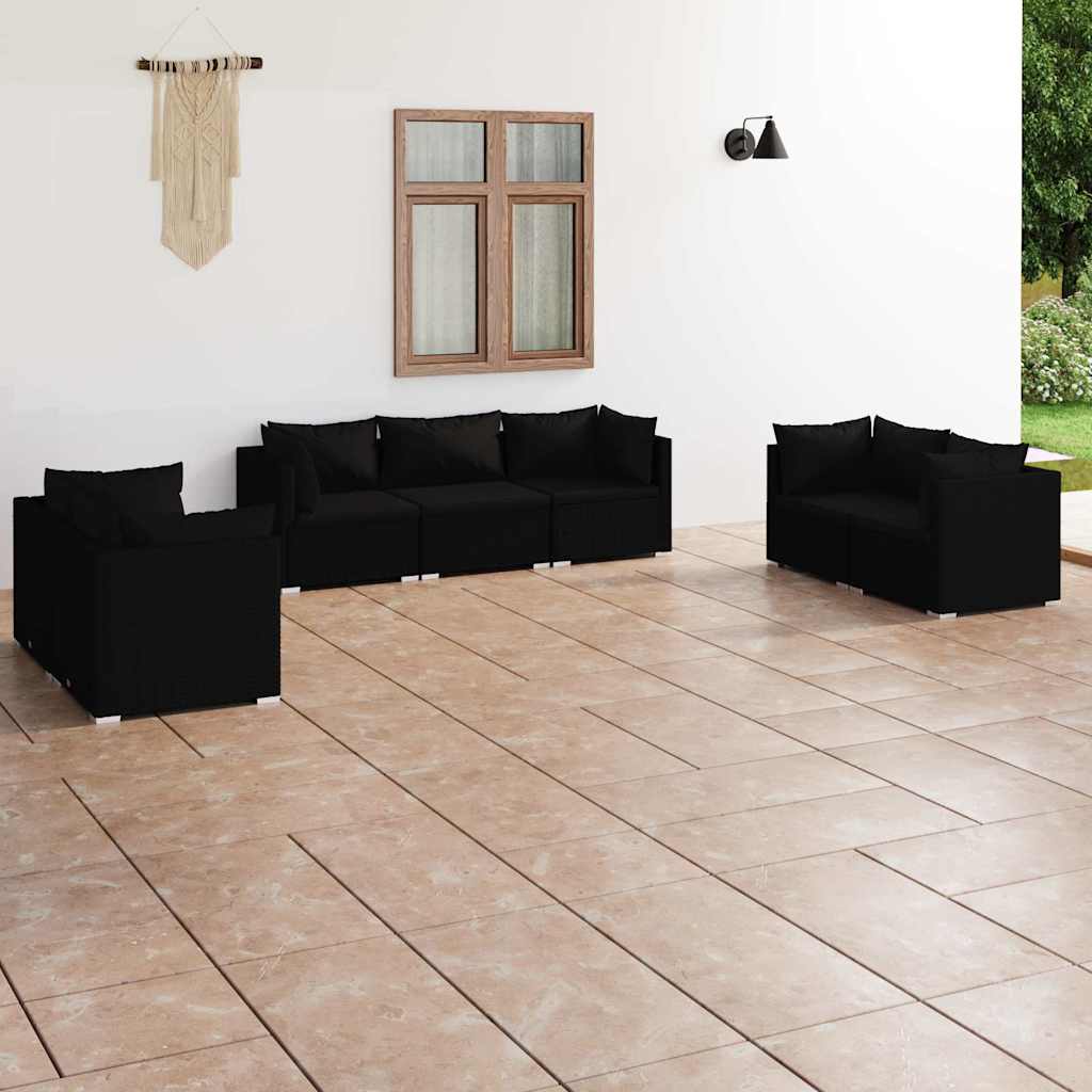vidaXL 4-delige Loungeset met kussens poly rattan zwart