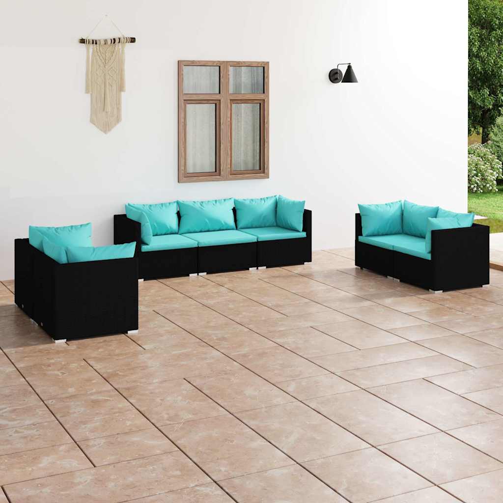 vidaXL 4-delige Loungeset met kussens poly rattan zwart