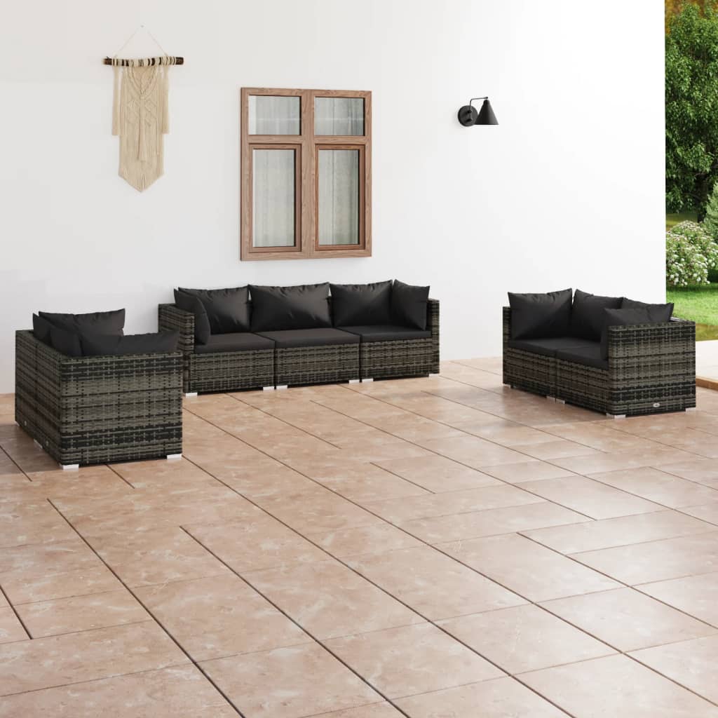 vidaXL 4-delige Loungeset met kussens poly rattan zwart