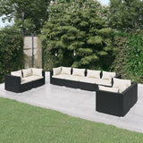 vidaXL 4-delige Loungeset met kussens poly rattan zwart