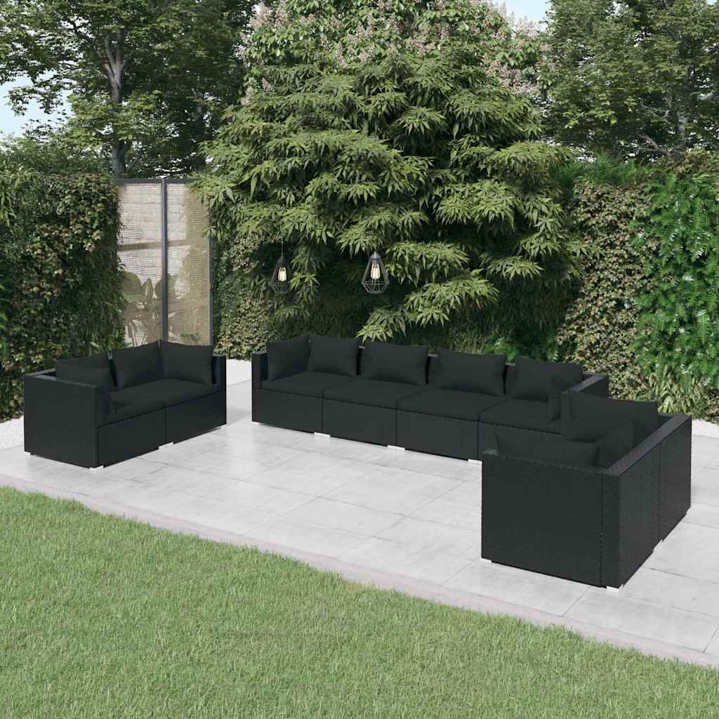 vidaXL 4-delige Loungeset met kussens poly rattan zwart