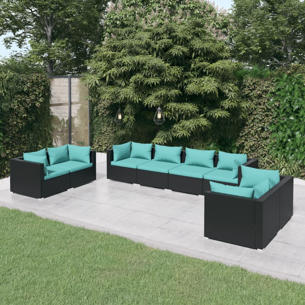 vidaXL 4-delige Loungeset met kussens poly rattan zwart