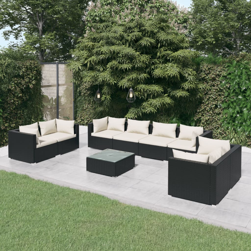vidaXL 4-delige Loungeset met kussens poly rattan zwart