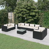 vidaXL 4-delige Loungeset met kussens poly rattan zwart