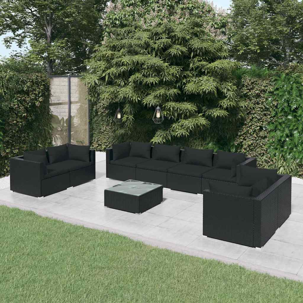 vidaXL 4-delige Loungeset met kussens poly rattan zwart