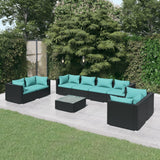 vidaXL 4-delige Loungeset met kussens poly rattan zwart