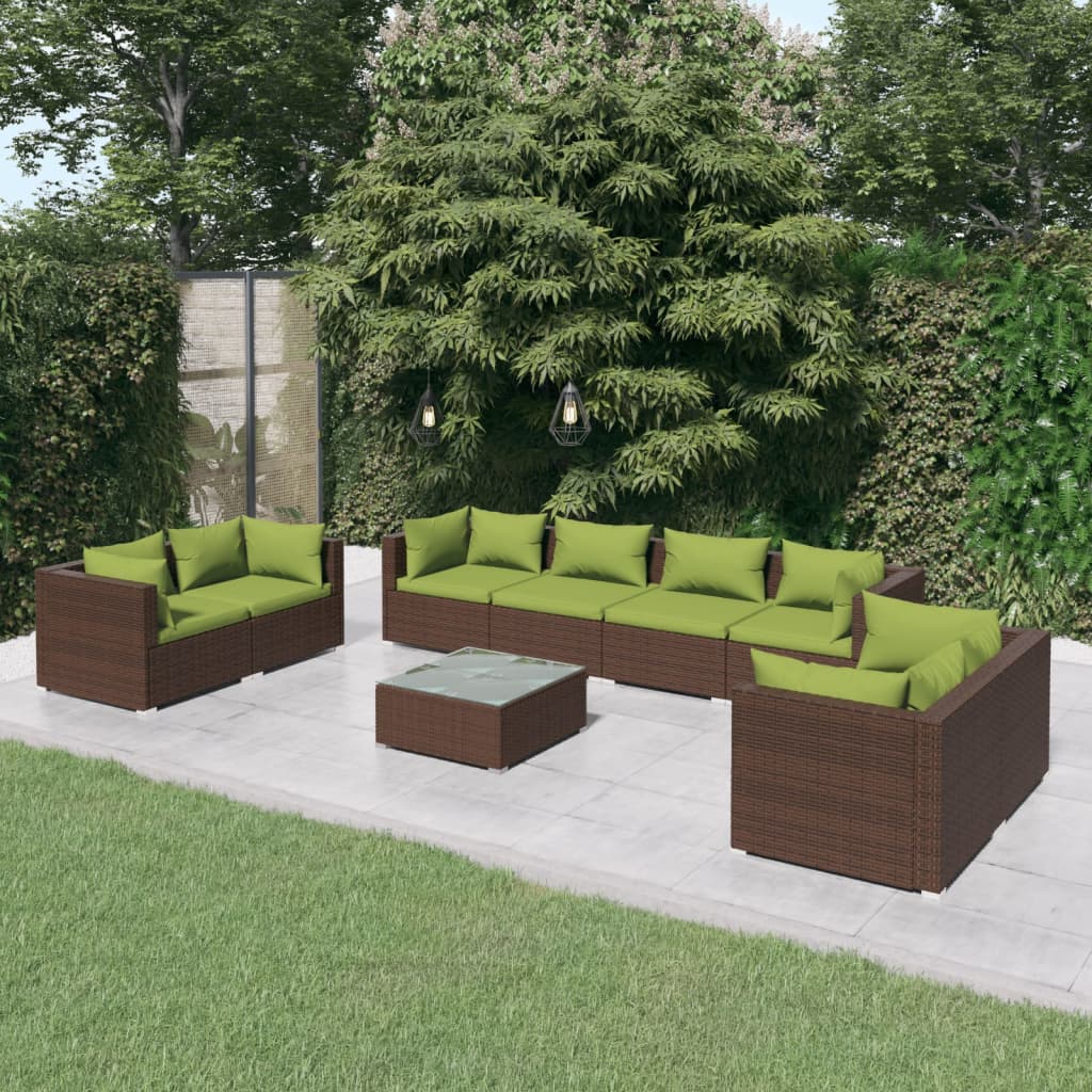 vidaXL 4-delige Loungeset met kussens poly rattan zwart