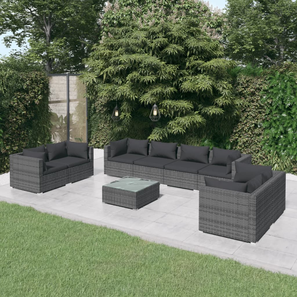 vidaXL 4-delige Loungeset met kussens poly rattan zwart