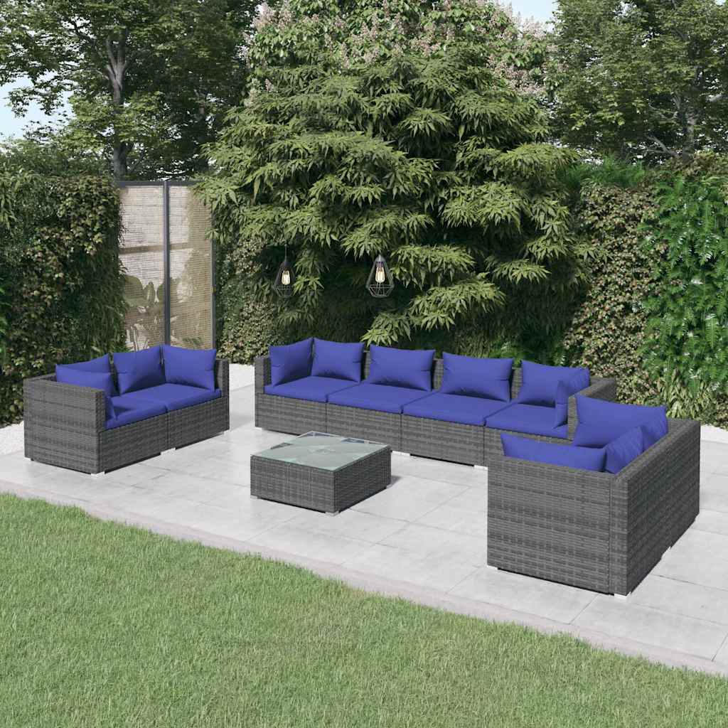 vidaXL 4-delige Loungeset met kussens poly rattan zwart