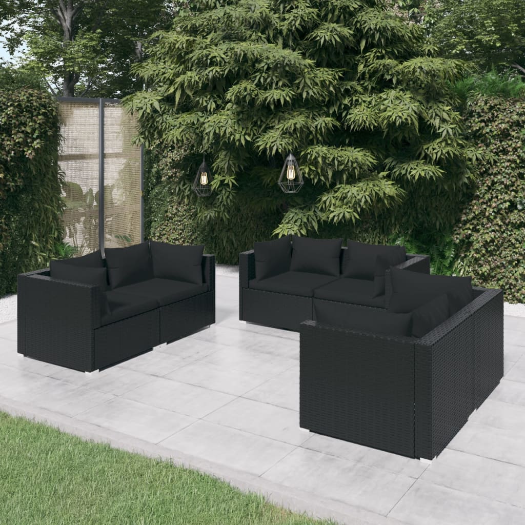 vidaXL 4-delige Loungeset met kussens poly rattan zwart