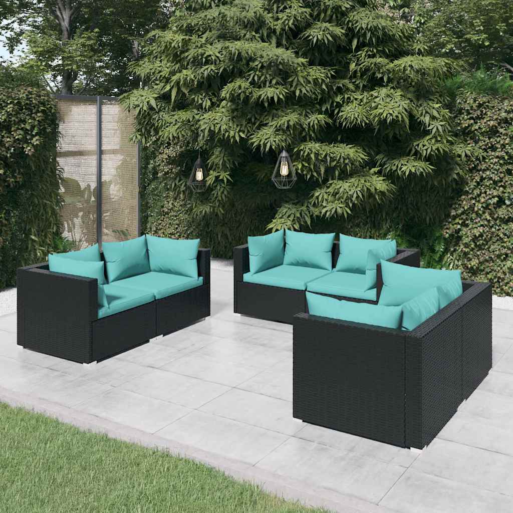vidaXL 4-delige Loungeset met kussens poly rattan zwart