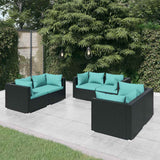 vidaXL 4-delige Loungeset met kussens poly rattan zwart
