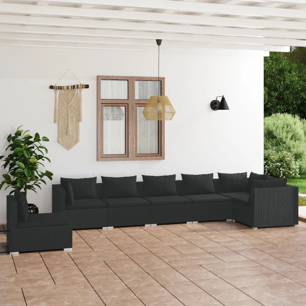 vidaXL Ensemble de salon 5 personnes avec coussins en poly rotin noir