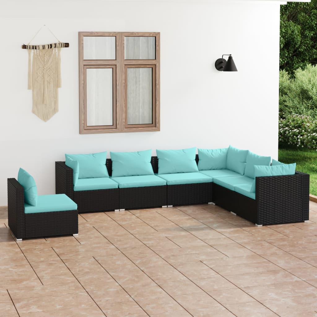 vidaXL Ensemble de salon 5 personnes avec coussins en poly rotin noir