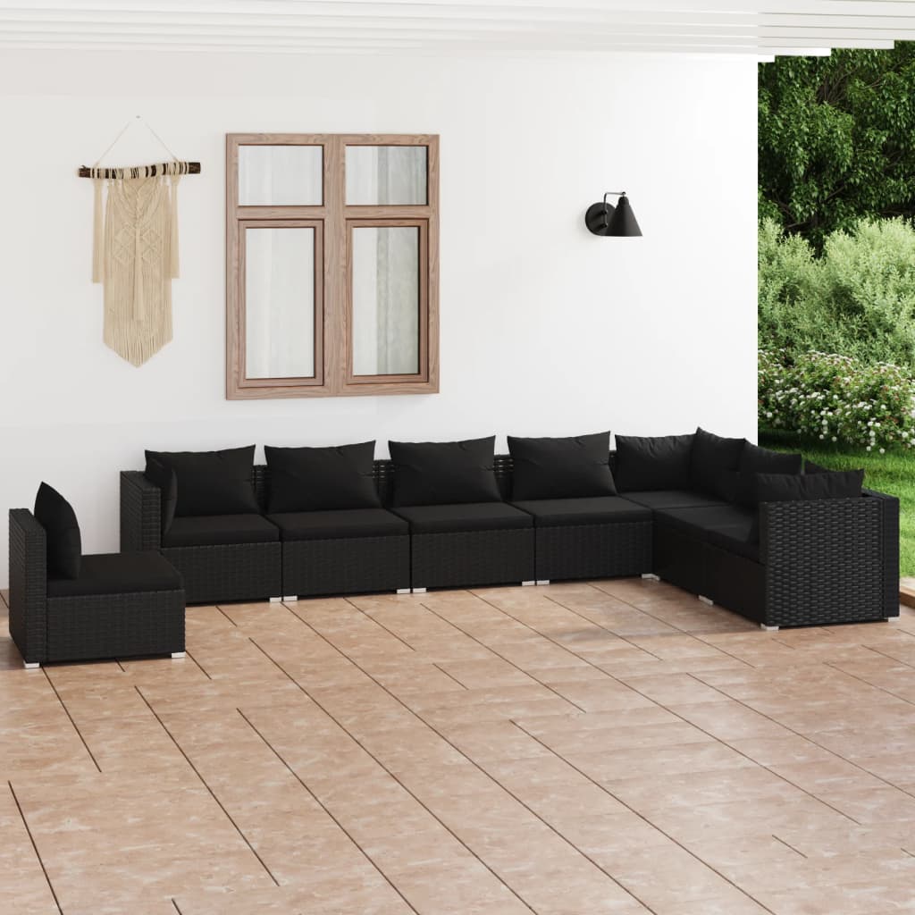 vidaXL Ensemble de salon 5 personnes avec coussins en poly rotin noir