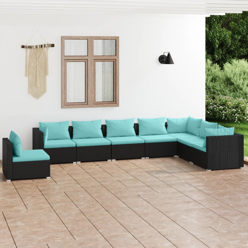 vidaXL Ensemble de salon 5 personnes avec coussins en poly rotin noir
