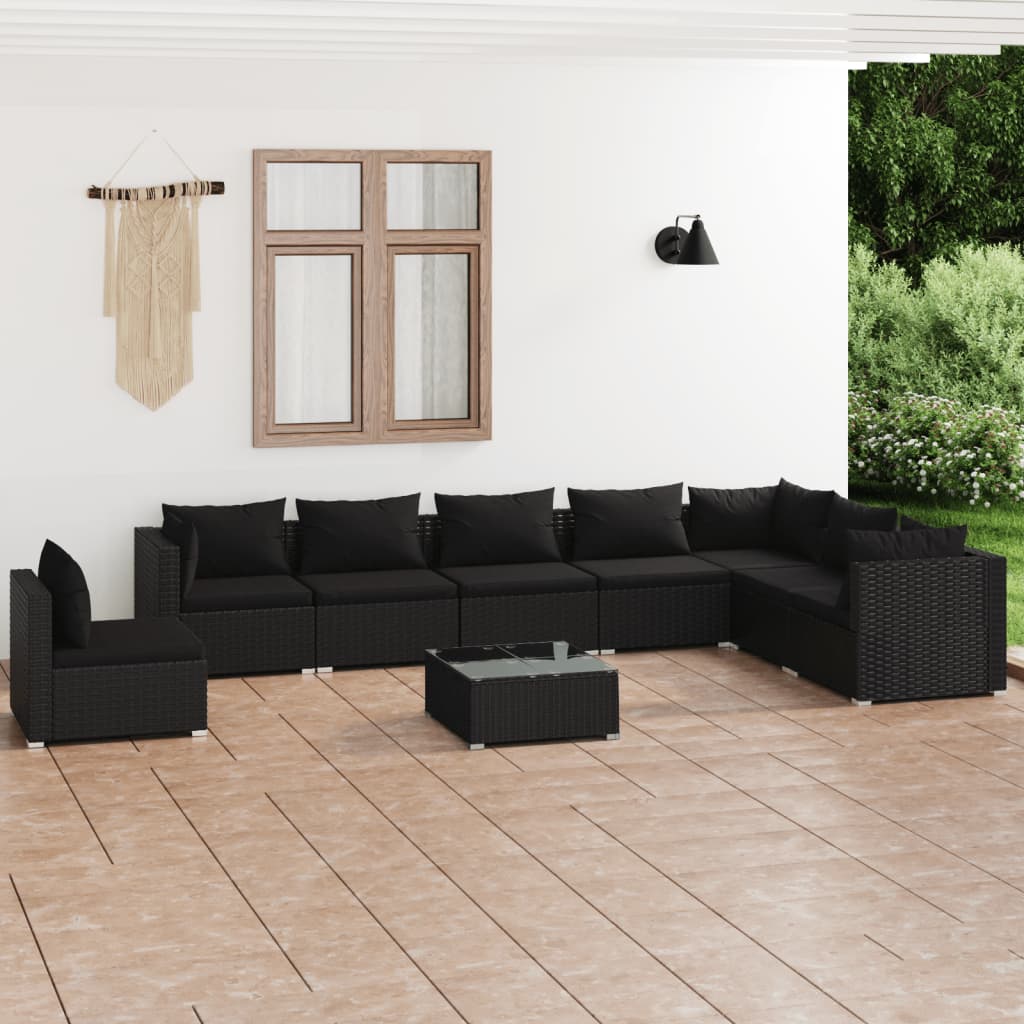vidaXL Ensemble de salon 5 personnes avec coussins en poly rotin noir
