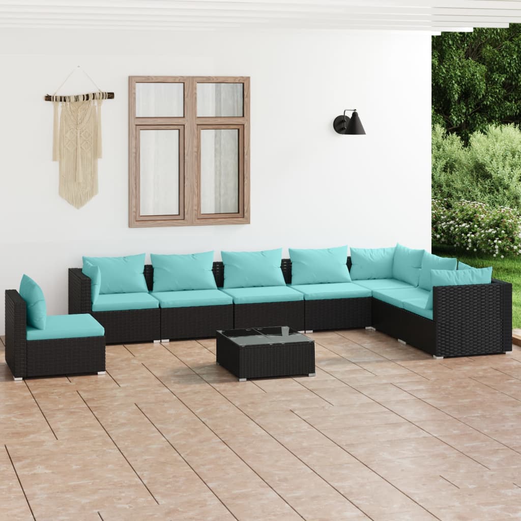 vidaXL Ensemble de salon 5 personnes avec coussins en poly rotin noir