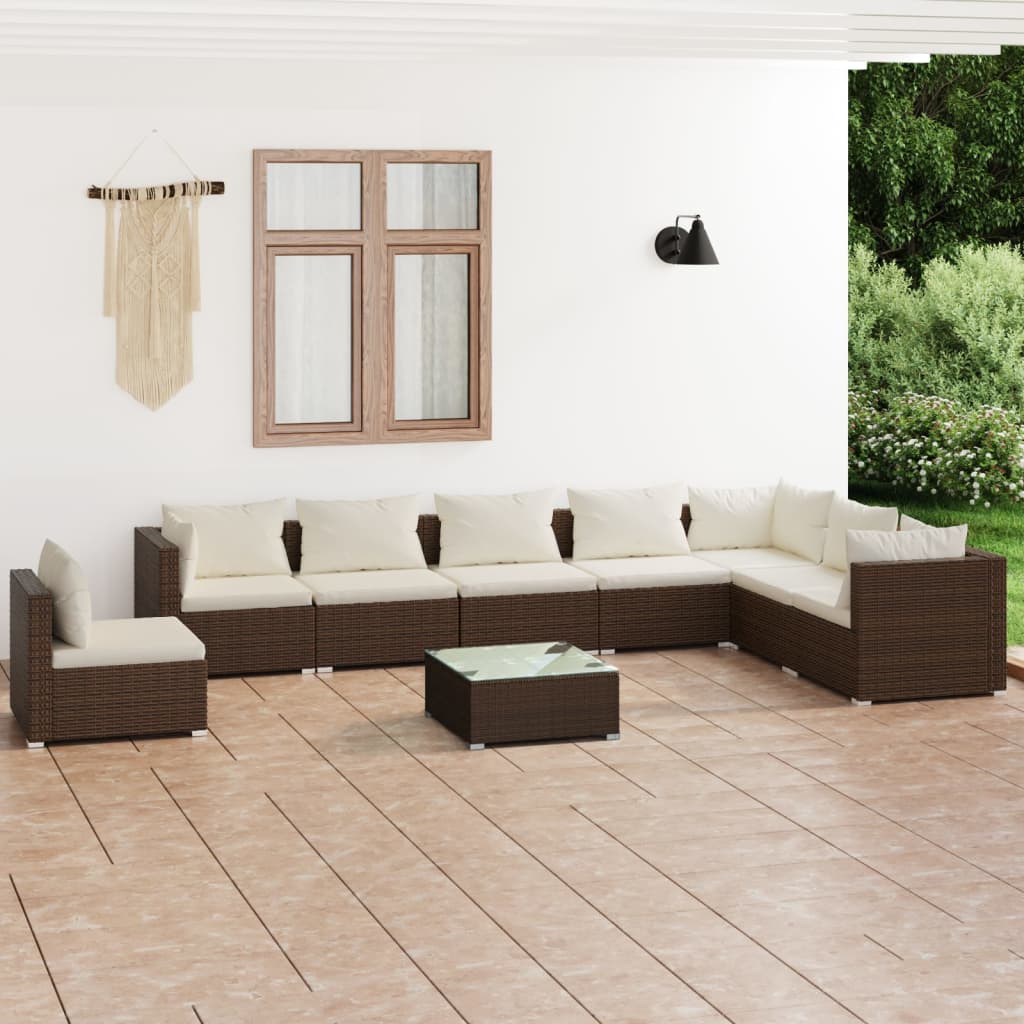 vidaXL Ensemble de salon 5 personnes avec coussins en poly rotin noir