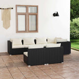 vidaXL 7-delige Loungeset met kussens poly rattan zwart