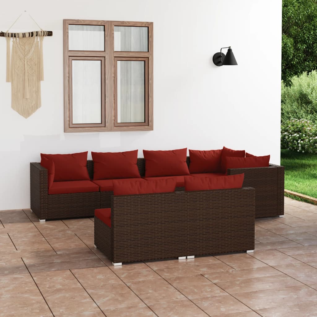 vidaXL 7-delige Loungeset met kussens poly rattan zwart