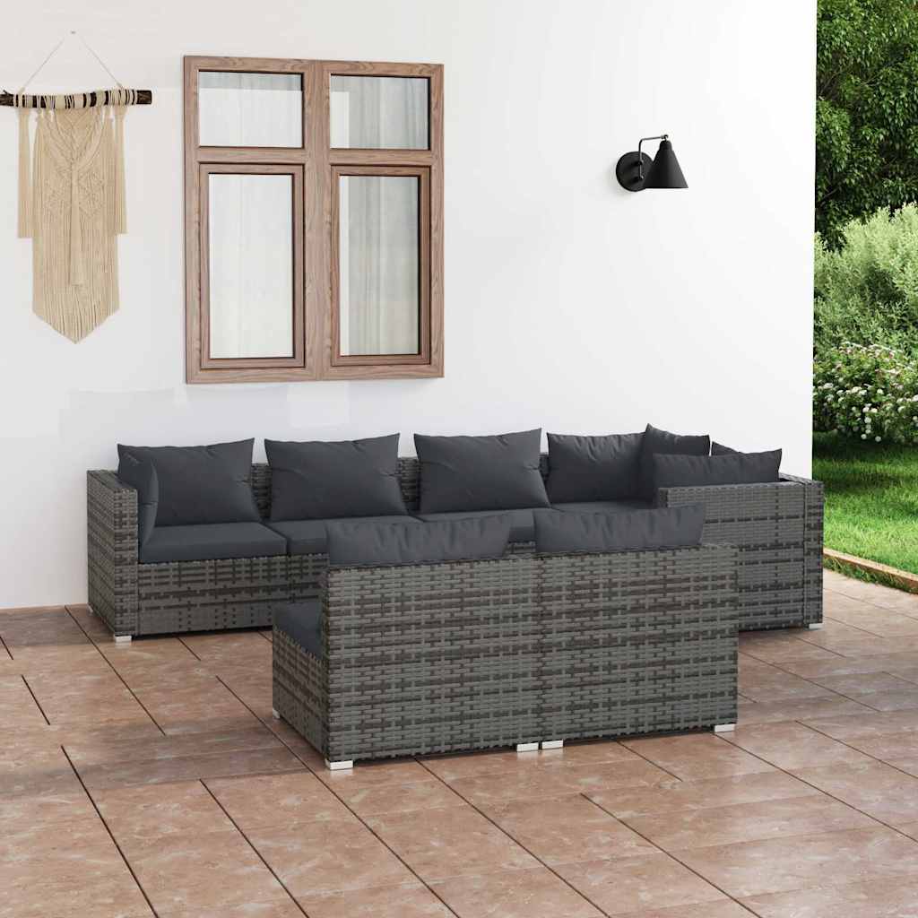 vidaXL 7-delige Loungeset met kussens poly rattan zwart