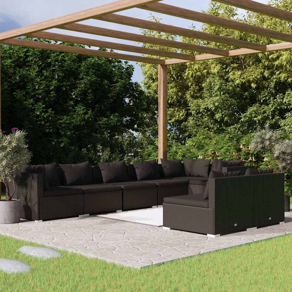 vidaXL 7-delige Loungeset met kussens poly rattan zwart
