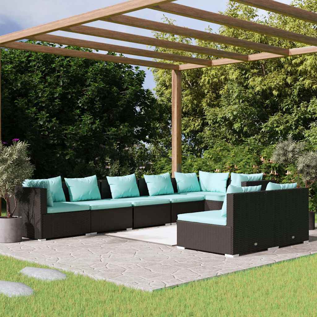 vidaXL 7-delige Loungeset met kussens poly rattan zwart