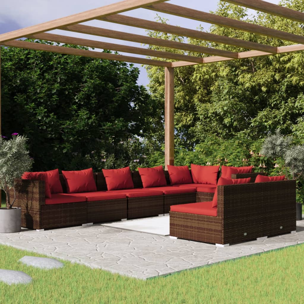 vidaXL 7-delige Loungeset met kussens poly rattan zwart