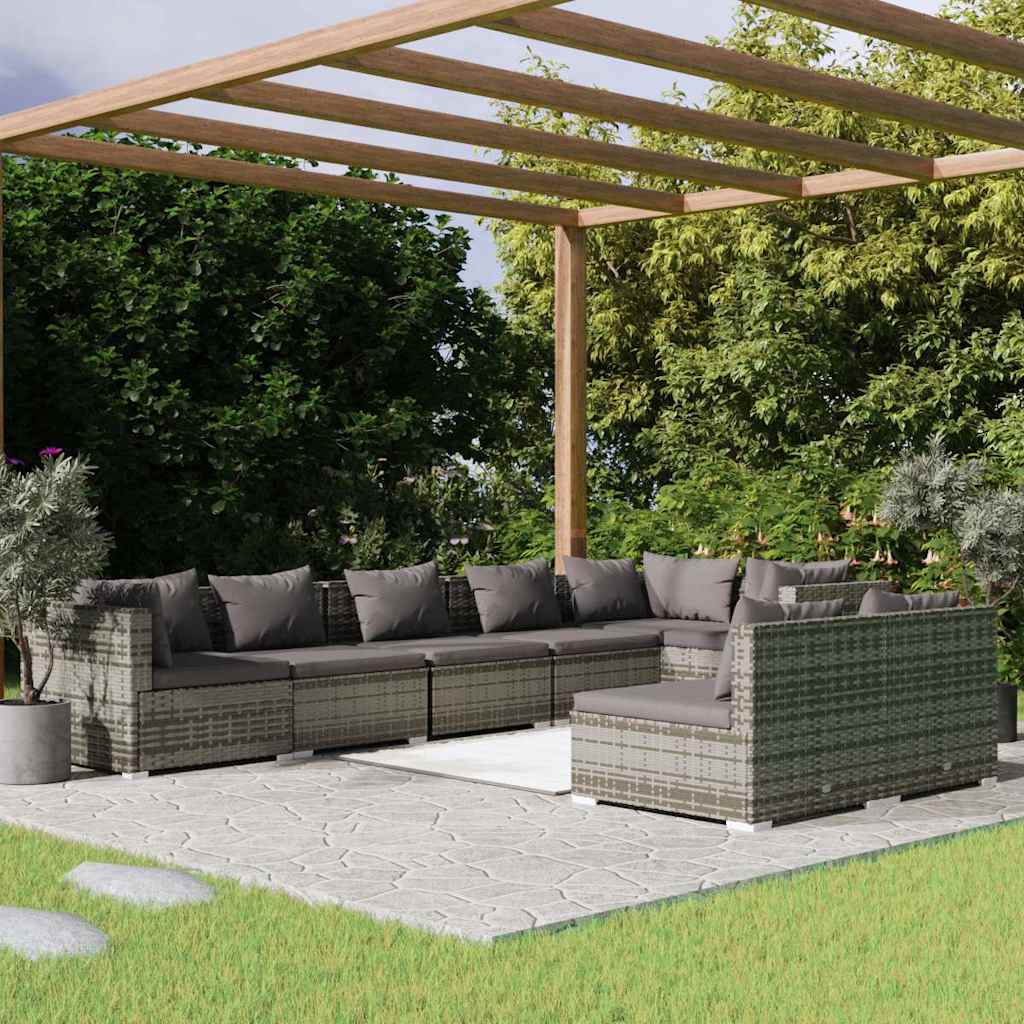 vidaXL 7-delige Loungeset met kussens poly rattan zwart