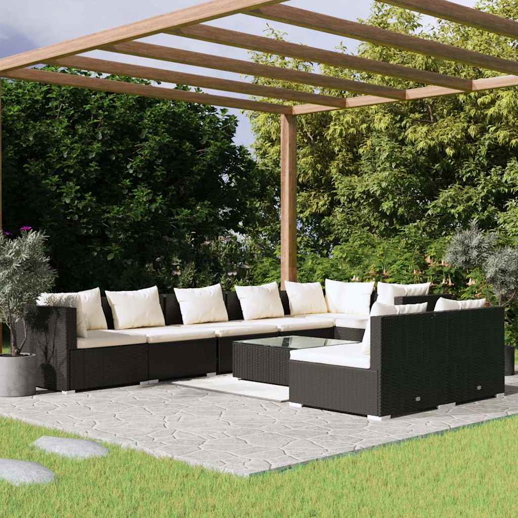 vidaXL 7-delige Loungeset met kussens poly rattan zwart
