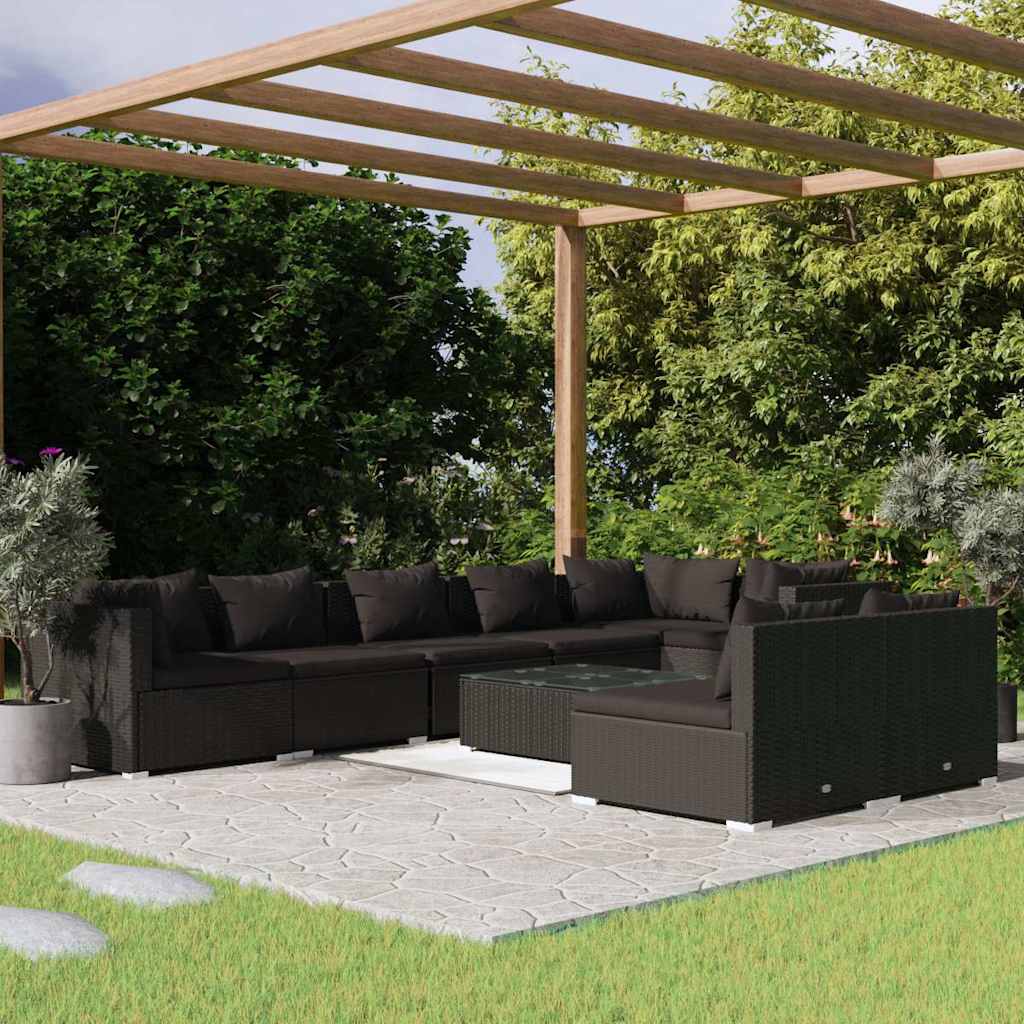 vidaXL 7-delige Loungeset met kussens poly rattan zwart