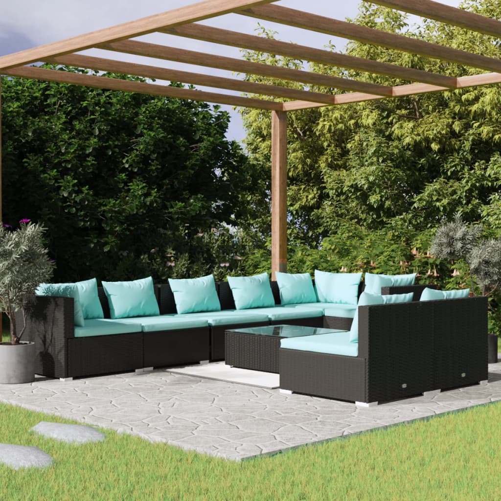 vidaXL 7-delige Loungeset met kussens poly rattan zwart