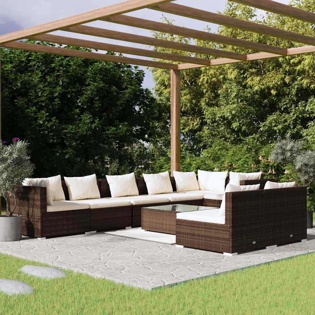 vidaXL 7-delige Loungeset met kussens poly rattan zwart
